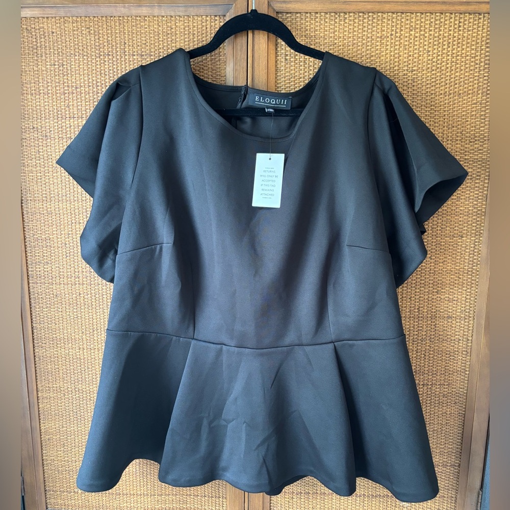 Eloquii Black Scuba Peplum Blouse